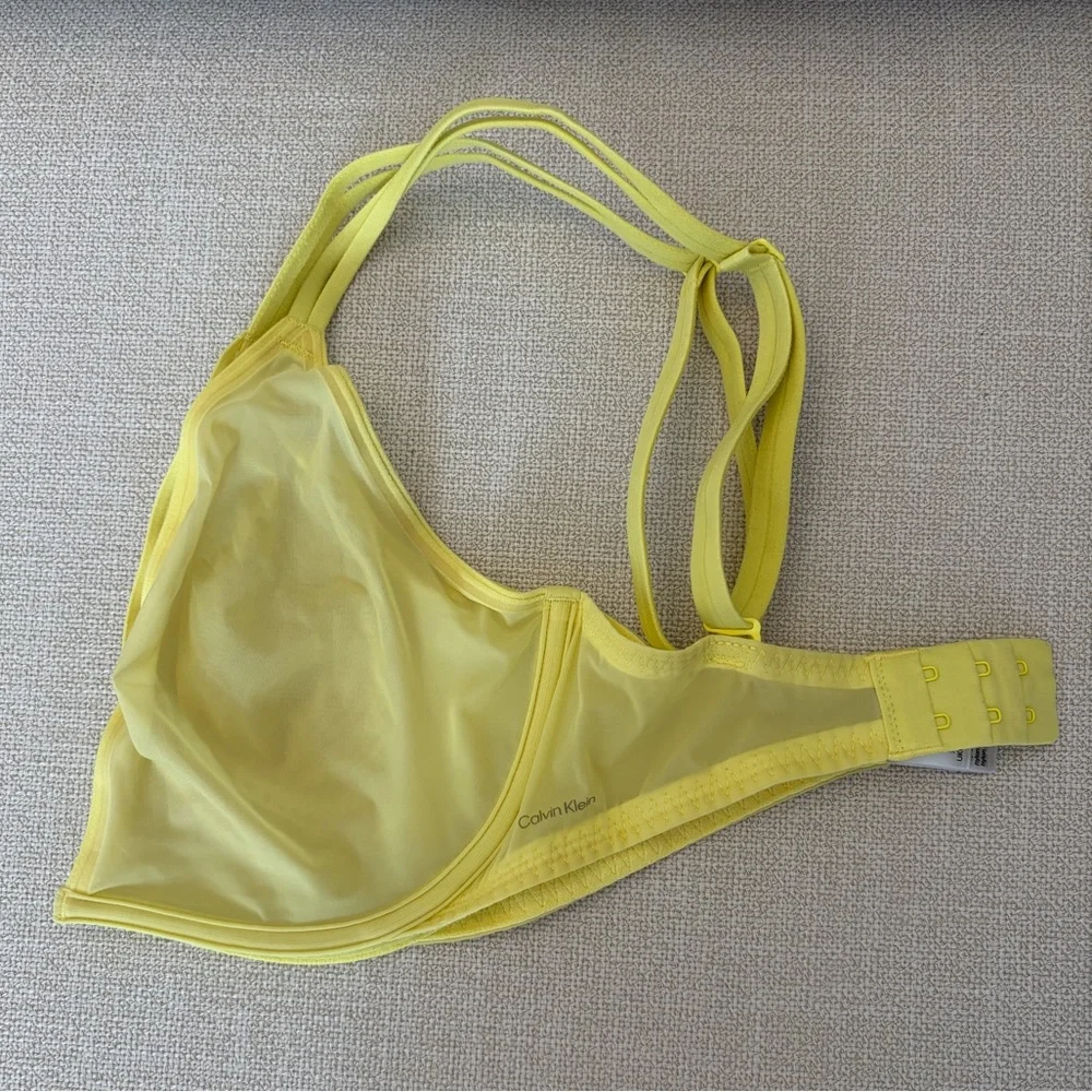 Free shipping! Calvin Klein Sheer Marquisette Unlined Plunge Bra Yellow 32DDD - Picture 4 of 7